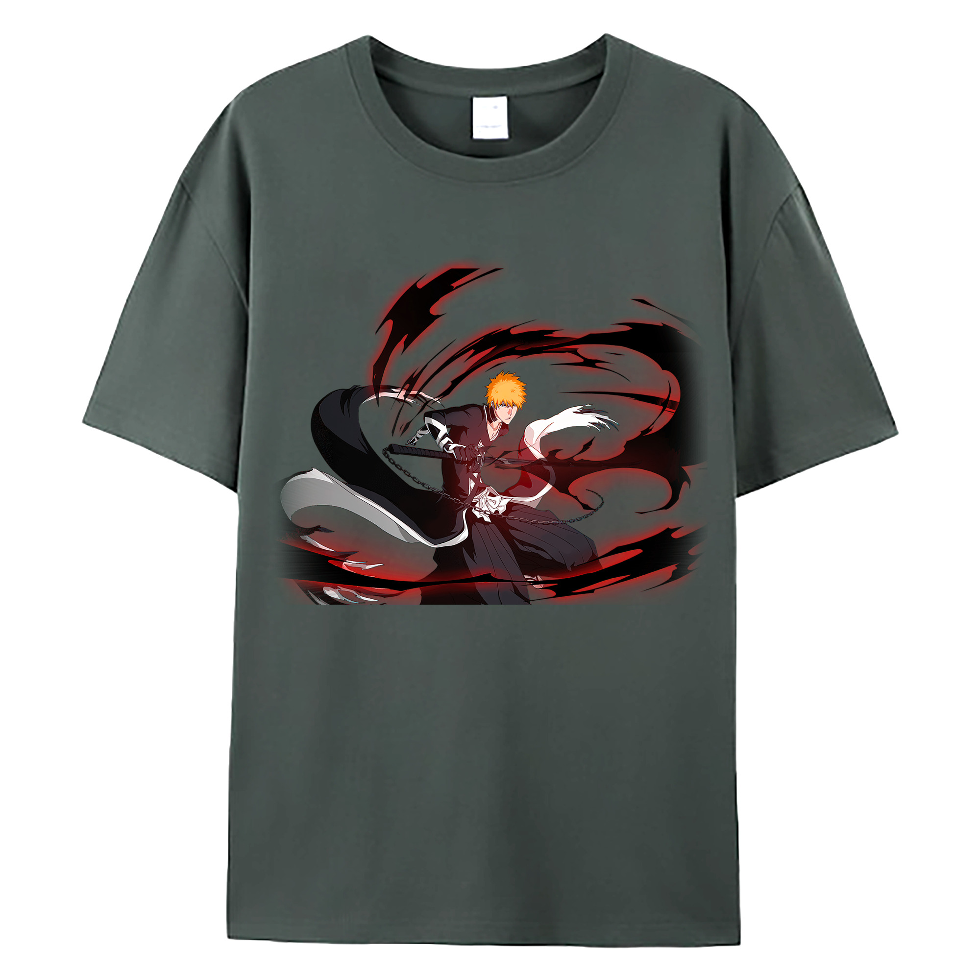 （画像用） ブリーチ 黒崎一護（くろさき いちご）BLEACH Kurosaki Ichigo 綿100％ メンズ半袖Tシャツ｜肌触りやわらか＆通気性